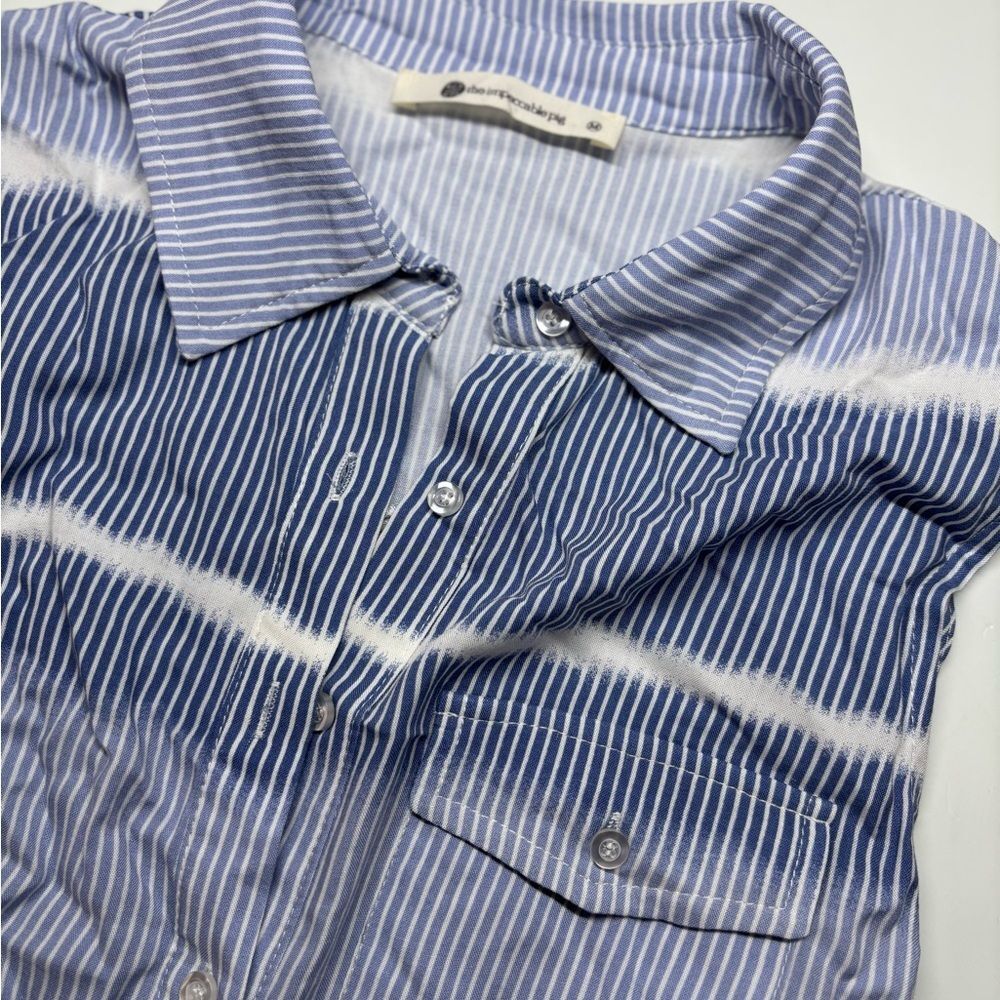 The Impeccable Pig Button-Down Sleeveless Dress - Blue & White - M - Picture 6 of 7